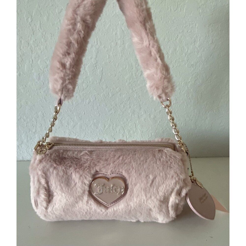 Juicy Couture Warm Up Barrel Shoulder‎ Bag Purse Pink Blush W/Charm Fuzzy NEW